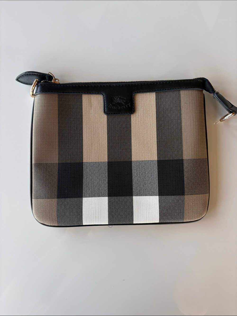 Burberry Check Canvas Ponchette in Black, Tan and White
